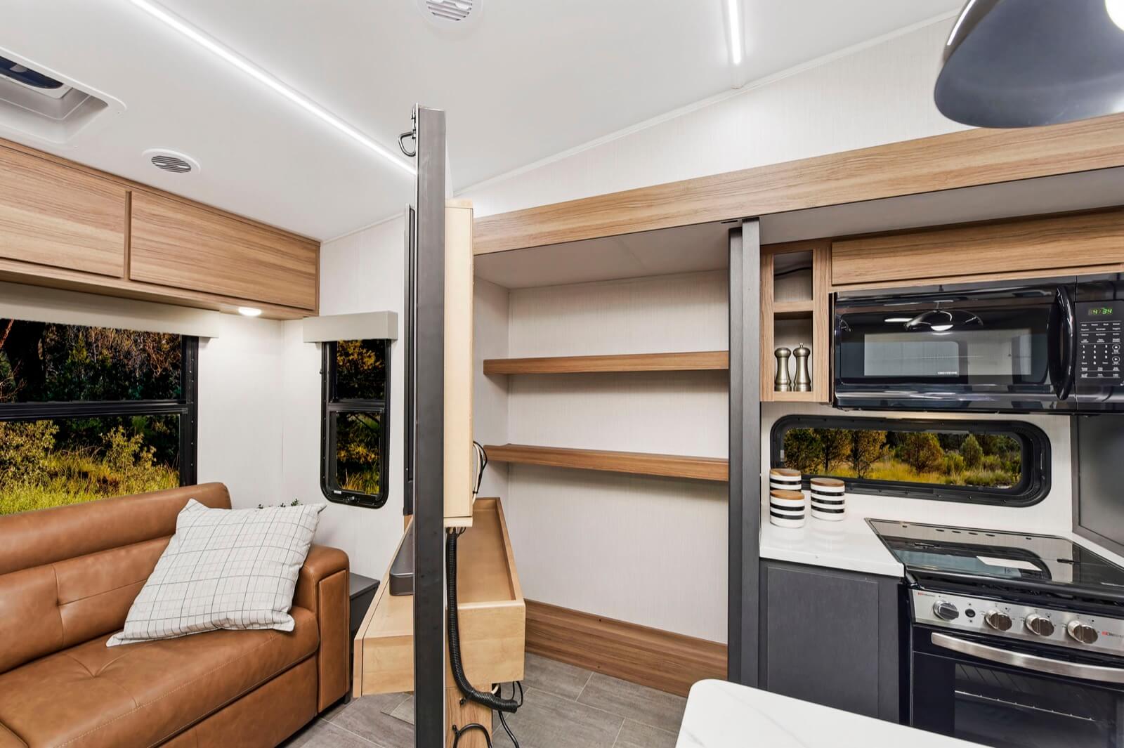 A hidden pantry behind the TV